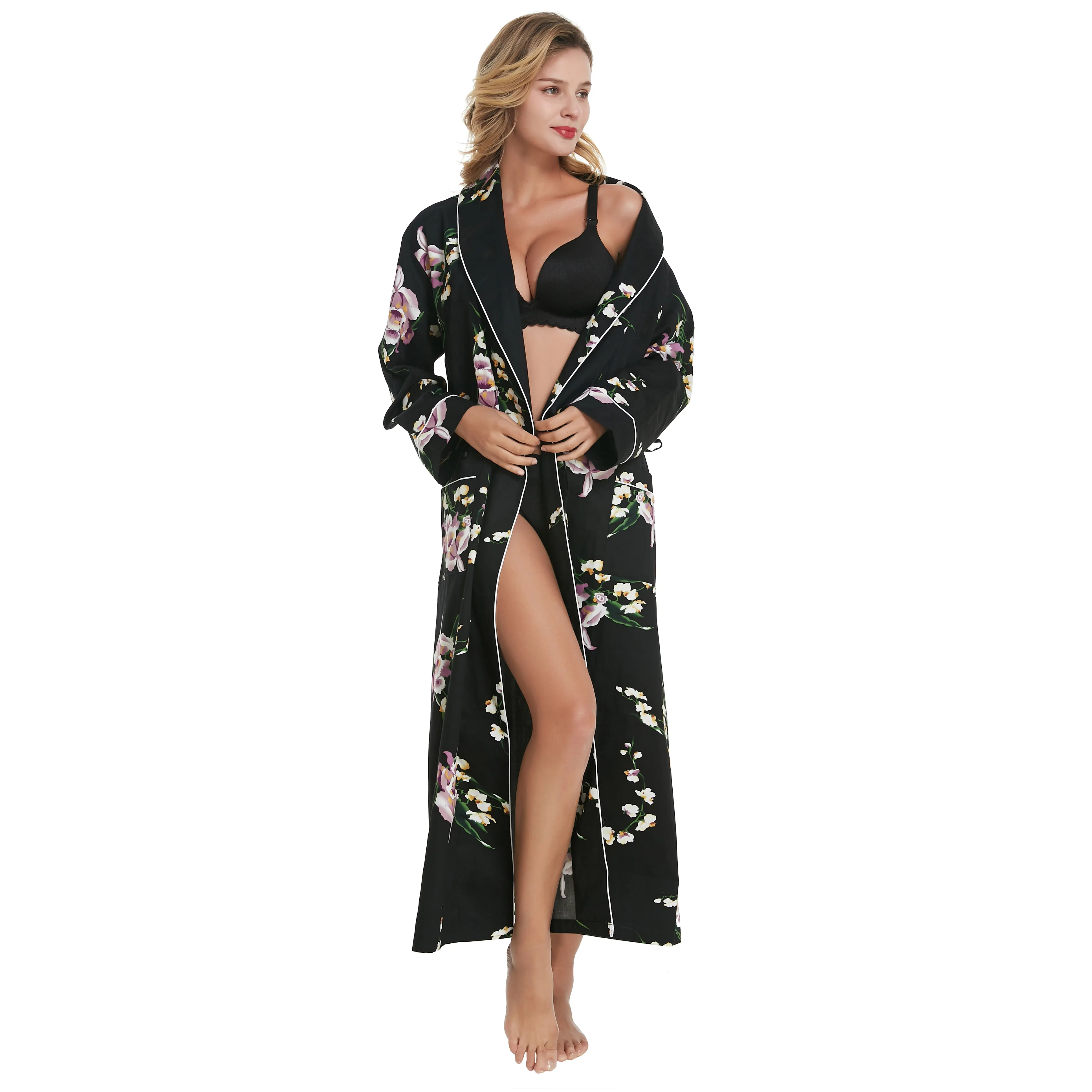[Customize] Cotton 100% Bath robe L size Belt Made in China Towel Fabric Pajama Kimono Women's Sleepwear Soft Bathrobe