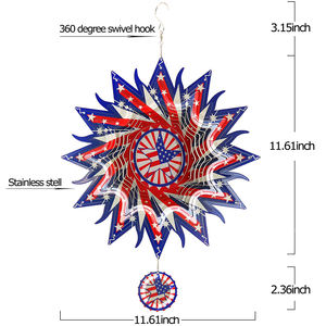 Aangepaste Vorm Tuin Gazon Opknoping Decoratie Patriottische 3d Amerikaanse Vlag Patroon Rvs <span class=keywords><strong>Wind</strong></span> Spinner Met Draaibare Haak - Product Image 2