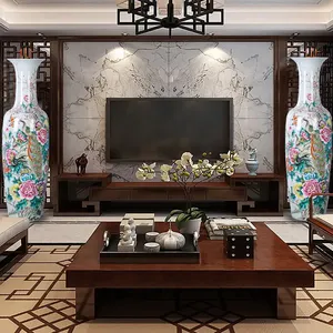 Jingdezhen tradicional Famille Rose porcelana jarrones de lujo gran jarrón de suelo para decoración China Navidad moderno 1 Uds grande