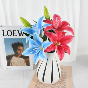 35cm realistici petali in tessuto 3D artificiali stile europeo giglio singolo stelo 2 fiori che sbocciano festa della mamma di natale - Product Image 1