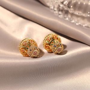 Pendientes de Botón de Mujer, Diseño Geométrico con Bolas Huecas, Estilo Vintage, Color Oro Cobre, con Circonitas, Exagerados, Novedad 2025 - Product Image 3