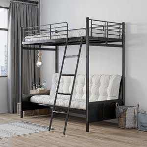 Cama Multifuncional Personalizada para Hostal, Apartamento Pequeño o Dormitorio, Cama Moderna Negra Plegable Tipo Sofá, Cama <span class=keywords><strong>Litera</strong></span> con Estructura Metálica y Escalera - Product Image 1
