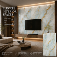 Lámina de PVC con Diseño de Mármol Azul Claro y Dorado UV de MORLENX, Gran Formato, Resistente a la Humedad, para Proyectos de Interiores de Spas y Comercios