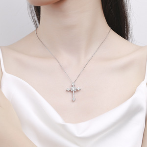 Sterling Silber Kreuz Design zierlichen Anhänger und Kette Halskette Moissan ite Männer Anhänger für Paar männlich weiblich - Product Image 3