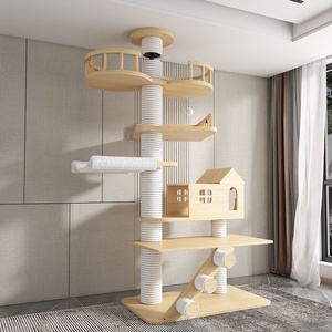 Grande <span class=keywords><strong>Cat</strong></span> Tree House Condo Furniture Wood Pet Tower com piso ao teto Escalada Frame e Jumping Platform