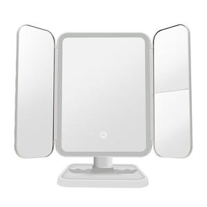Miroir de maquillage pliable blanc, double face, design matelassé, miroir de bureau, cadre en plastique - Product Image 3