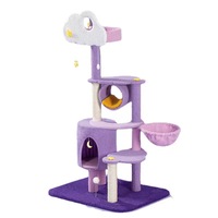 Tour d'escalade pour chat Starry Sky Paradise en bois avec lit en chanvre, jouet nuage pour chaton, plateforme de saut, nid et colonne à gratter