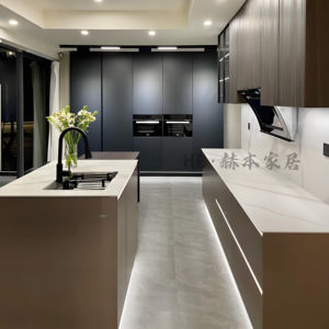 Proyecto automático más nuevo moderno gris laca prefabricada Base superior cocina vitrina muebles de cocina - Product Image 1