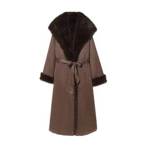 Abrigo Largo Informal de Moda con <span class=keywords><strong>Cuello</strong></span> de Piel Sintética Negra y Cinturón, Estilo <span class=keywords><strong>Mao</strong></span> <span class=keywords><strong>Mao</strong></span>, para Otoño - Product Image 1