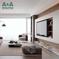 Meuble TV long minimaliste SLS en bois, console multimédia pleine longueur, unité de rangement pour salon