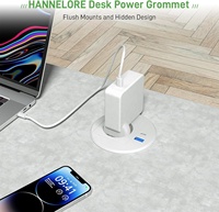 Prise ronde de table d'alimentation UE blanche et noire de 80mm avec USB C PD20W, prise intégrée avec prise USB de bureau, multiprise intégrée