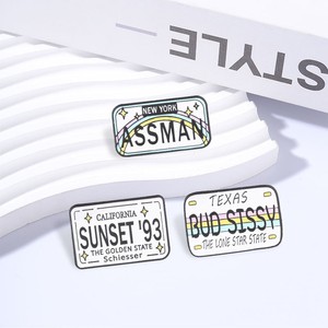 Broche rétro américaine en forme de <span class=keywords><strong>plaque</strong></span> d'<span class=keywords><strong>immatriculation</strong></span>, Californie, <span class=keywords><strong>Texas</strong></span>, New York, avec texte amusant arc-en-ciel, accessoire en métal pour moto et sac à dos - Product Image 3