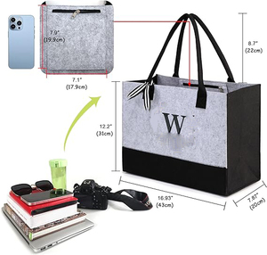 Custom Wedding Bridesmaid Party Shopping for Friend Teacher Mother Embroidery Black Tote Gift <b>Bag</b> Felt Grey - Product Image 3