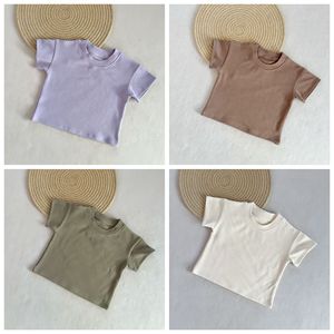 100% enfants T-shirt été nouveaux garçons filles à manches courtes fond bébé solide haut coton enfants <span class=keywords><strong>chemise</strong></span> - Product Image 2