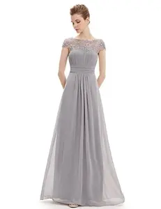 2024 SS kadınlar kısa kollu zarif ince şifon dantel parti elbise uzun nedime düğün Maxi elbiseler