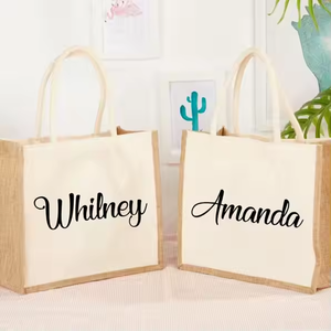 Venta directa de fábrica logotipo personalizado en blanco yute lienzo al por mayor algodón yute compras regalo DIY bolsas de mano - Product Image 2