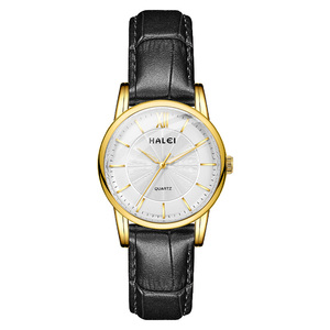 Envío Directo, Reloj de Cuarzo HALEI para Mujer, Esfera Redonda, Números Romanos, Correa de Cuero Analógica, Elegante, Caja Dorada de 30 mm, Venta al por Mayor - Product Image 1
