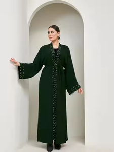 <span class=keywords><strong>Nisa</strong></span> modesto abito da donna in stile Abaya tinta unita Muslim Maxi abito con Cardigan interno cintura seguendo le linee guida tradizionali - Product Image 3