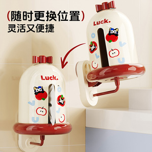 Luck Wall Mounted Tissue Box Round Milky White Red Cat Design No Drilling Bathroom Paper Holder - Product Image 4