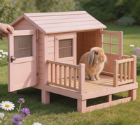 Nichoir de luxe moderne en bois de sapin rose doux avec balcon ouvert, motif lettres, pour lapin de jardin mignon, cage extérieure pour petits animaux