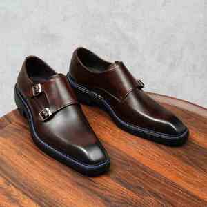 Zapatos de Cuero Repujado Hechos a Mano en China, Modelo 2025, Promocionales, para Hombre, Otoño, Impermeables, con Aumento de Altura, Sin Cordones, Punta Cuadrada - Product Image 2