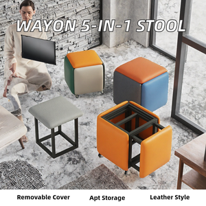 Reposapiés y Otomana Redonda de Cuero Moderna 5 en 1 Wayon - con Funda Extraíble para Villa - Almacenamiento para Sala de Estar - Product Image 2