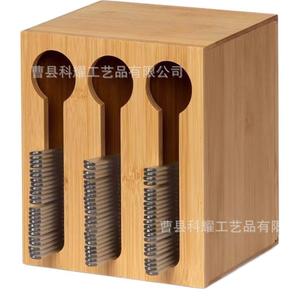Bamboo Spoon <b>Storage</b> <b>Box</b> Three Hole <b>Kitchen</b> Countertop Organizer For Spoons Forks Chopsticks Standing Type Rectangle Shape - Product Image 4