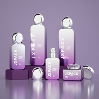 Nouvelle conception d'emballage cosmétique écologique, ensemble de flacons et pots en verre givré vert de luxe pour crème et lotion de soin de la peau, personnalisables et vides
