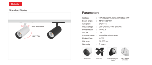 10W 20W 30W 3000K Schwarzer LED-Strahler für Schienenmontage 220V Aluminium Weiß COB Ra90 5 Jahre Garantie Kunstgalerie-Beleuchtung - Product Image 2