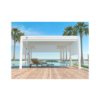 Pergolas de jardin motorisées rétractables modernes et simples en alliage d'aluminium, avec pare-soleil en PVC électrique à LED, blanc, 1 ensemble
