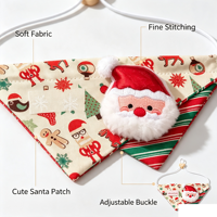 Pañuelo de Navidad para mascotas, suave, reversible, triangular, con adorno 3D de Papá Noel, hebilla ajustable, collar de entrenamiento para mascotas, moderno e impermeable