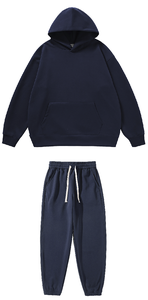 Conjunto de Sudadera con Capucha y Pantalones Deportivos de 380 g/m², Estilo Casual Otoño-Invierno, Color Sólido Básico, Estilo Urbano Americano - Product Image 4