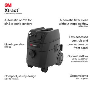 3M Xtract Portable Dust Extractor 9 Gallon Industrial Vacuum With Automatic Filter Clean <b>Top</b> <b>Loading</b> Corded Electric - Product Image 3