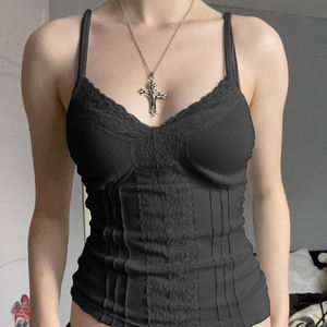 เสื้อกล้ามสายเดี่ยวลูกไม้ผ่าข้างสำหรับผู้หญิงเสื้อกั๊กแฟชั่นลำลองสำหรับฤดูร้อน - Product Image 6