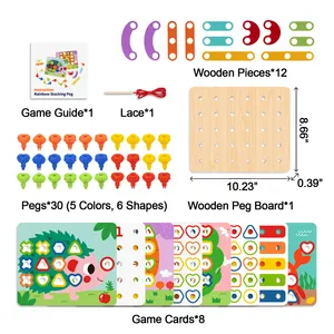 2024 multifuncional arco-íris empilhável peg brinquedo blocos de construção quebra-cabeça de madeira brinquedos montessori para crianças