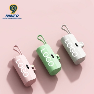 NINER9 10000mAh Fast Charging Mini Portable Power Bank with Type C & Apple USB Outputs Built-in Cable and Customizable Logo