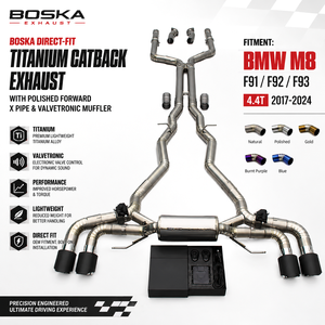 Sistema de Escape Catback de Titanio BOSKA de Ajuste Directo para BMW M8 F91/F92/F93 4.4T 2017-2024 con Tubo en X Pulido y Silenciador Valvetronic - Product Image 1