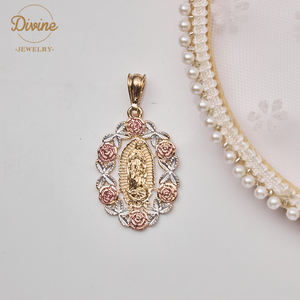 ChinaDivine 14k Plaqué Or Vierge <span class=keywords><strong>Marie</strong></span> Rose Pendentif Simple Cadeau De Mode Coloré Maria Charms Collier Bijoux Religieux - Product Image 3