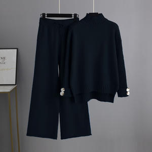 PASUXI Set Invernale da Donna con Maglione a Collo Alto Plissettato e Pantaloni a Gamba Larga, Completo Caldo in Maglia, <span class=keywords><strong>Outfit</strong></span> Casual - Product Image 6