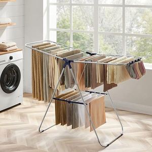 Gullwing Bulk Foldable Velvet Wall Mounted Stainless Steel <b>Wire</b> Metal Laundry Baby Clothes Hanger <b>Shelf</b> Rack Stand Kids Clothes - Product Image 5