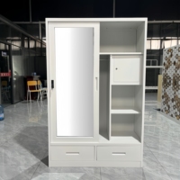Penyimpanan kamar tidur mebel lemari kain pakaian pola putih kemasan waktu Modern baja lemari Pakaian Cermin