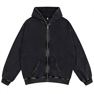 Unisex Gray Fleece Anti-Wrinkle Acid Wash Oversized Fit <b>Zip</b>-Up Double-sided Reversible Polyester/Cotton Streetwear Winter - Product Image 2