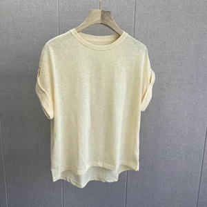 <span class=keywords><strong>T</strong></span>-shirts en Coton Chanvre de Luxe Haute Qualité pour Femmes, Blouse Simple et Unie à <span class=keywords><strong>Col</strong></span> Rond, Respirants d'É<span class=keywords><strong>t</strong></span>é, <span class=keywords><strong>T</strong></span>-shirts en Chanvre Blanc pour le Commerce de Gros - Product Image 4