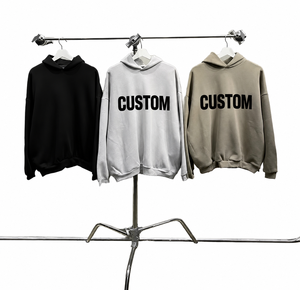 Stock Light Oatmeal Oversized Cotton Drop Shoulder Pullover Hoodie Minimalist Silicone Flocking Letter Print Streetwear Pullover - Product Image 1