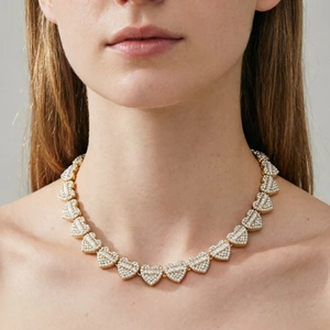 Collier Cœur en Laiton Plaqué Or 14K avec Pavé de Zircons Cubiques, Bijou Tendance Bling Géométrique pour Femme, Idéal Cadeau, Vente en Gros - Product Image 3