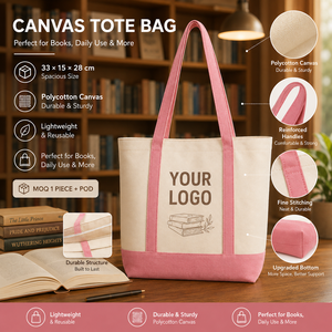 Bolsa de Lona con Bloques de Color y Ribete Rosa - Bolsa de Hombro Personalizada con Logotipo, Bolsa de Regalo Premium de 12 oz para Floristería - Product Image 4