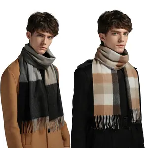 High Quality Plain Plaid Scarf Soft 100% Cashmere Long Fashion Mens Thick Winter Pashmina Scarf Wholesale