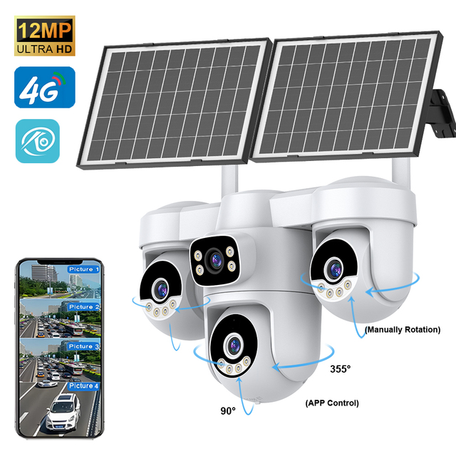 12MP 4K Outdoor WiFi Security Camera with Pan-Tilt 4 Screen Night Vision Two Way Audio AI Motion Tracking CCTV OEM