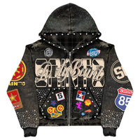 Streetwear à capuche délavé et délavé vintage personnalisé tricoté pour hommes veste à fermeture éclair surdimensionnée et lourde en coton 100% ODM