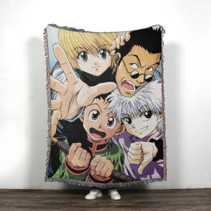 Selimut Rajut Jacquard Kustom Campuran Katun-Poliester dengan Desain Anime, Rumbai, Dapat Digunakan Empat Musim - Product Image 5